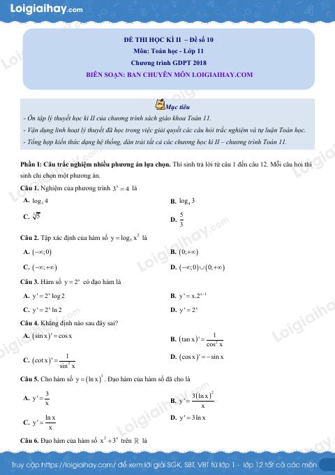 Đề thi học kì 2 Toán 11 Chân trời sáng tạo - Đề số 10